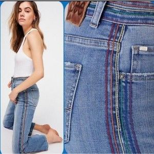 LEE Women's Crop Flare Jeans with Rainbow Stitching. Sz. 12